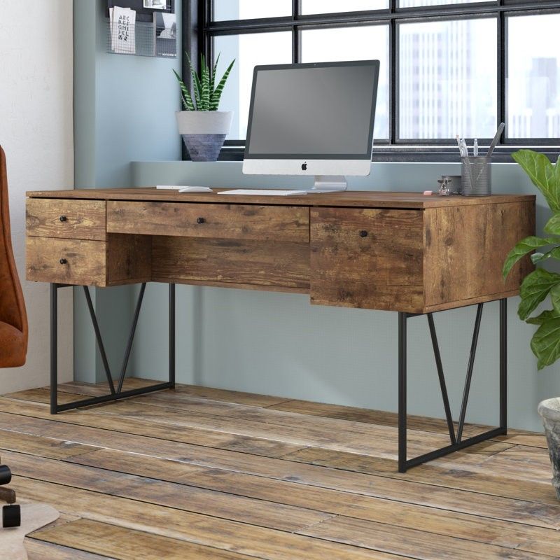 Large Wooden Desk with Drawers