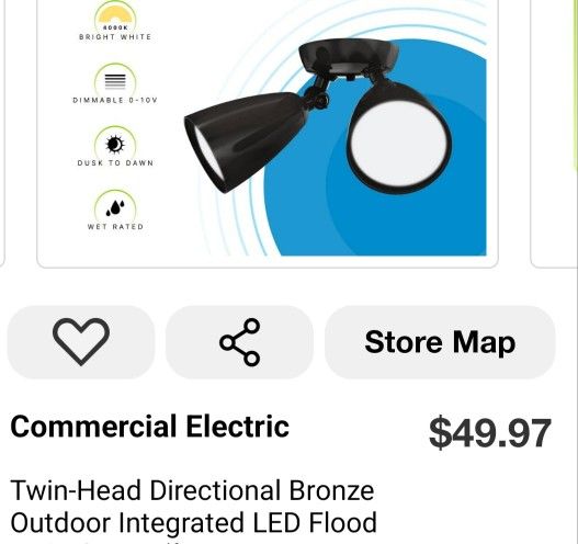 Commercial Electric
Twin-Head Directional Bronze
Outdoor Integrated LED Flood Light