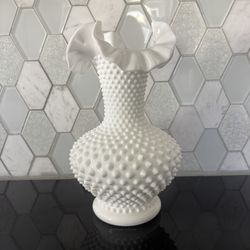 Fenton hobnail fluted vase milk glass
