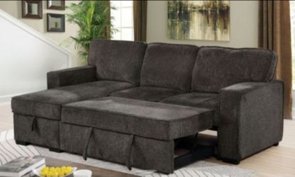 Brand New Dark Grey Chenille Sectional Sofa Storage Sleeper