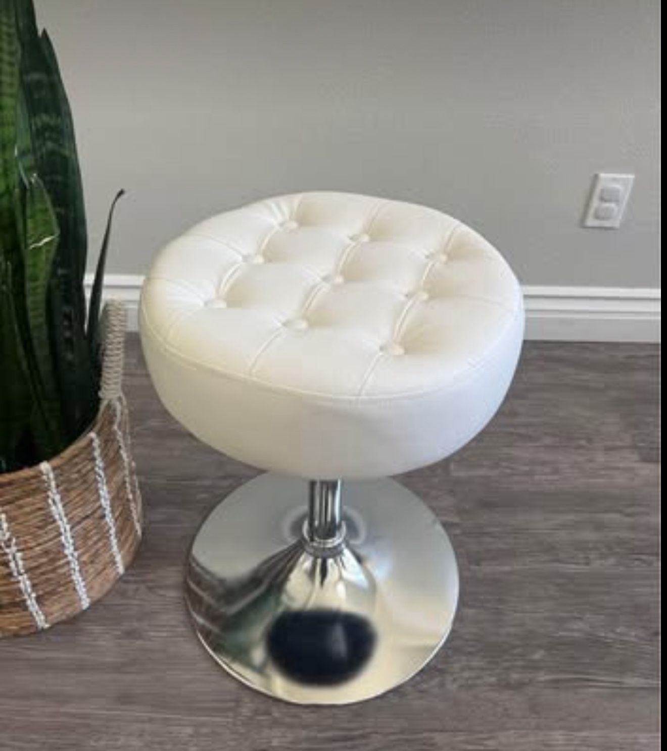 Furniliving Mid-Century Tufted Adjustable Swivel Makeup Ottoman Stool; Modern Big Size Round Vanity