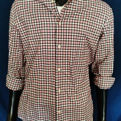 Banana Republic Button Down Shirt Men M Pink Black Plaid Long Sleeve Cotton

