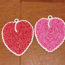 Handmade Crochet Heart Potholder Set