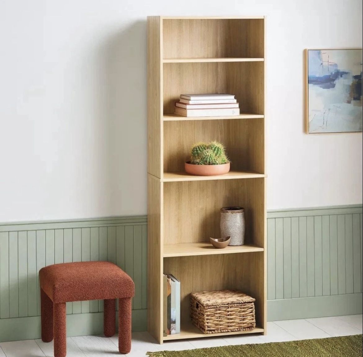 5 Shelf Bookcase Natural- Bookshelf Storage Organizer Wood