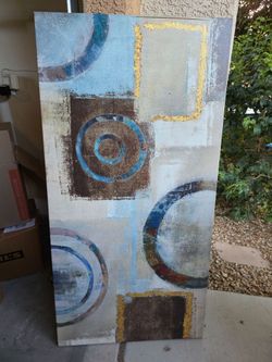 AVAILABLE — Abstract Circles Canvas — Taupe, Navy & Gold Leaf Accents