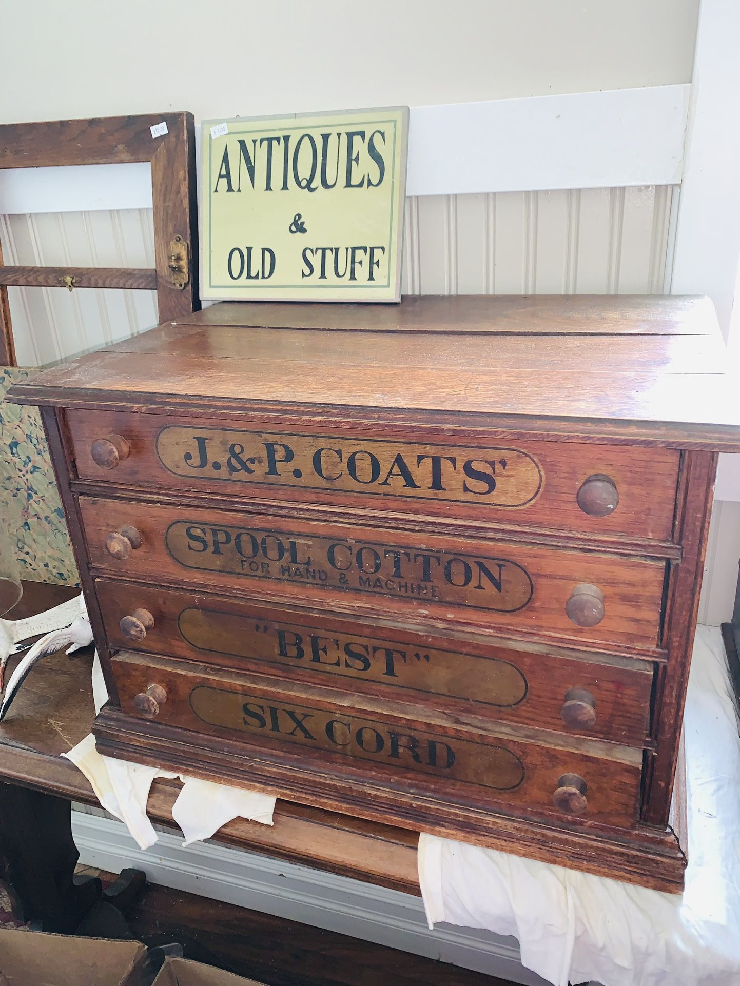 Antique J&P Coats Spool Cabinet
