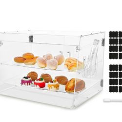 Brand  New In The Box- 2 Tray Commercial Countertop Bakery Display Case 21.6" x 15.7" x 15.7" Acrylic Pastry Display Case with Serving Tong, Bread Dis