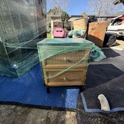 Black And Rattan Nightstand 