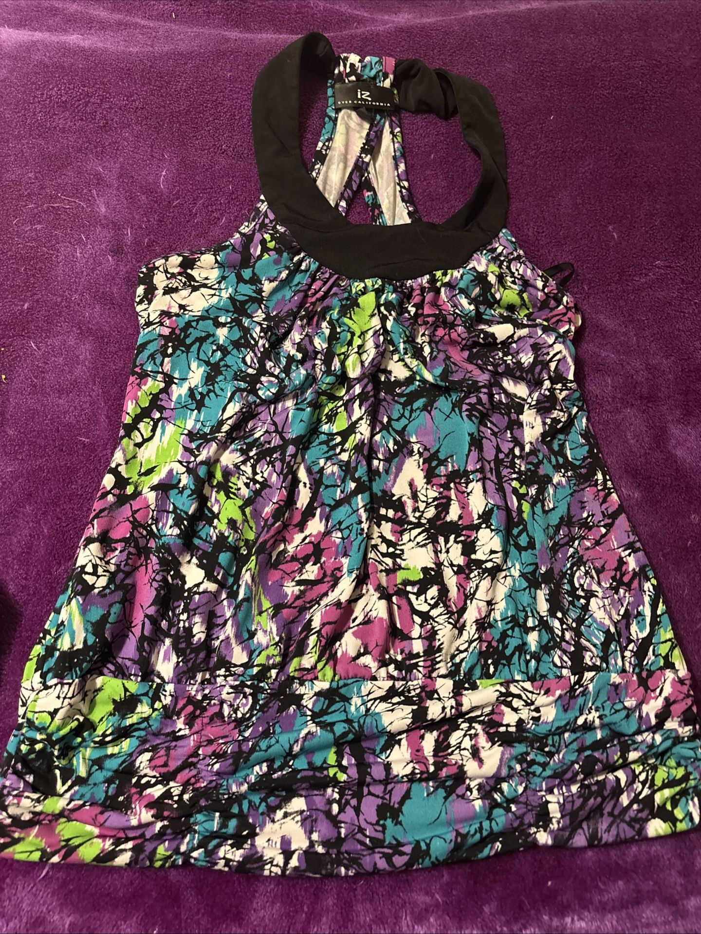 IZ Byer California Sleeveless Halter Shirt with Abstract Print