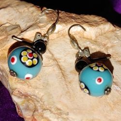 Blue Lampwork Glass Earrings