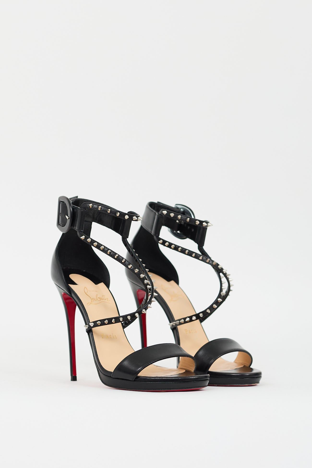 Christian Louboutin- Black Leather Choca Lux Studded Heel US 7.5