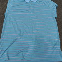 BROOKS BROTHERS Light Blue Striped Athletic Short Sleeve Polo Shirt Mens XL