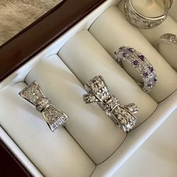 Sterling silver Rings  each Priced $25 🌿🦋🌿 Bow Rings with fine Christals 🦋 Pretty Rose Necklace  $25  Come Visit For More Jewelry 