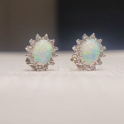 14K Gold Opal Diamond Earrings