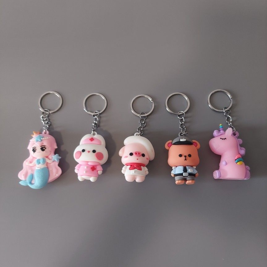 Cute Cartoon Puffy Keychain Lot Unicorn Mermaid Bunny Pig Bear NEW