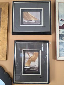 Vintage Mystic Seaport Rosenfeld Sailboat Framed Prints - Set of 2