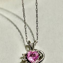 Vintage Pink Sapphire 10K White Gold Heart Necklace Perfect for Easter