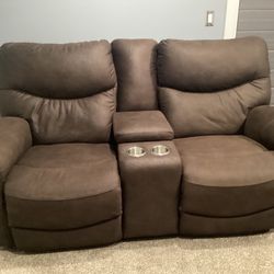 Dark Brown Couch Motorized Recliners With USB Charger