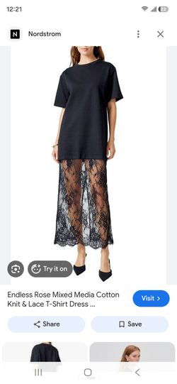 T shirt top maxi dress with lace bottom trim