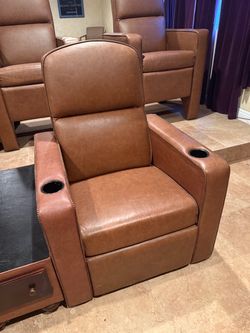 Brown Leather Recliners w/ Side Tables