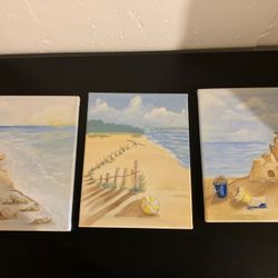 3 Hand-painted Acrylic Canvas Paintings 