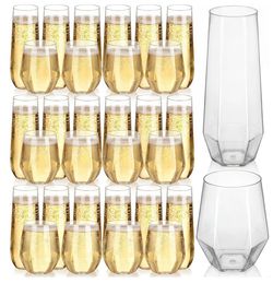 48 Pack Stemless Plastic Wine Glasses 9 oz & 12 oz Disposable - For Weddings or Parties New/Open Box