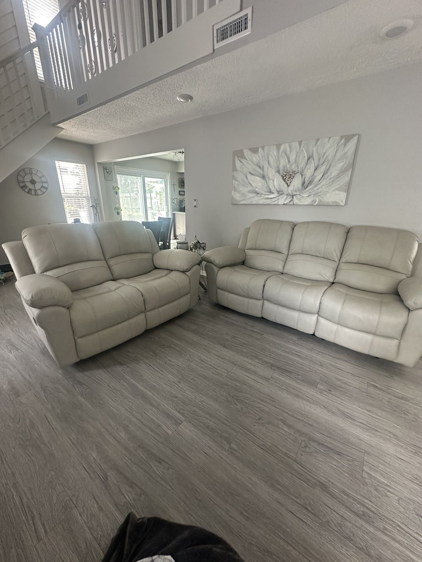 Leather Reclining Sofa & Loveseat With Lumbar Support