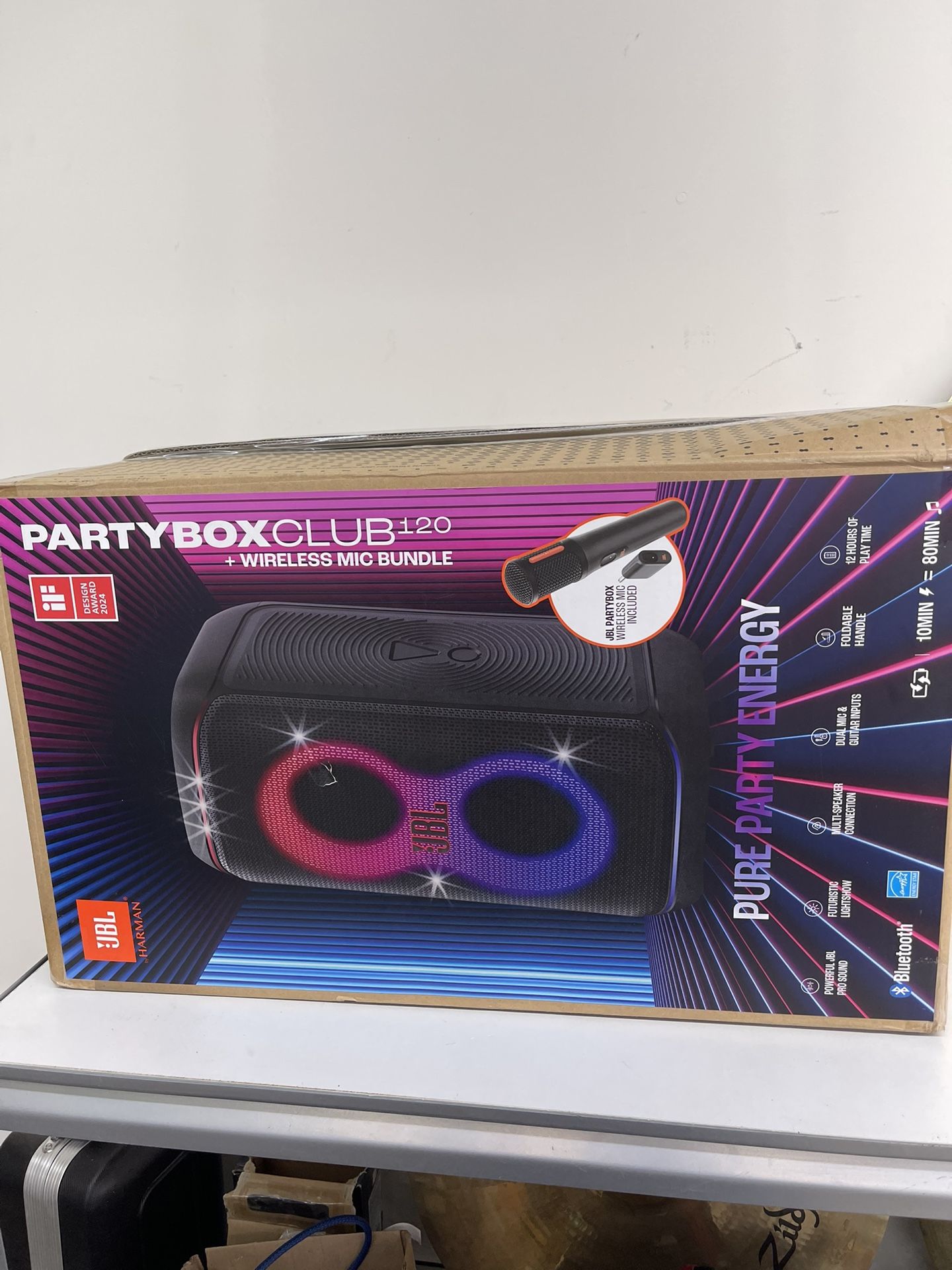 Jbl Party Box Club120 In Original Box Open Box With Microphone Battery We Open The Box To Test Condition.