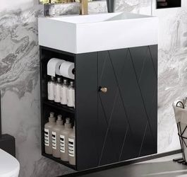 Assembled New 20" Floating Bathroom Vanity w/ Sink Soft Closing Door Storage Shelves Solid Wood Fram
