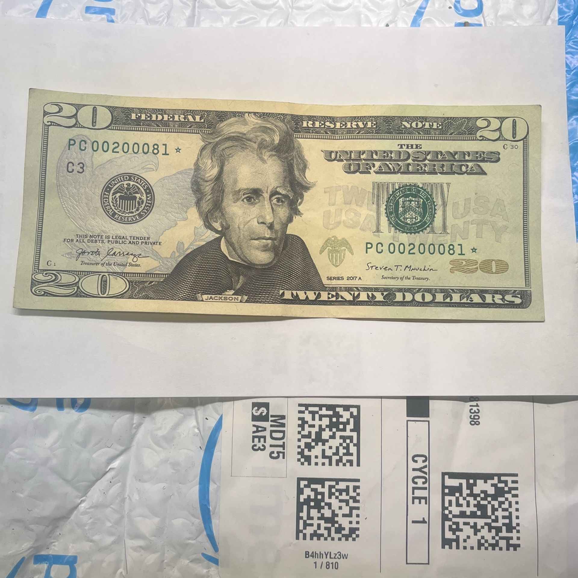 Twenty Dollar Bill Star Note