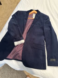 Mens blue velvet blazer jacket