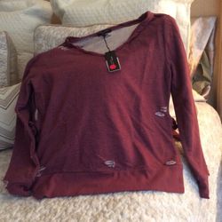 Woman’s Size Medium Sweatshirt w Holes and Ties (New)  $10 Yonkers 10710