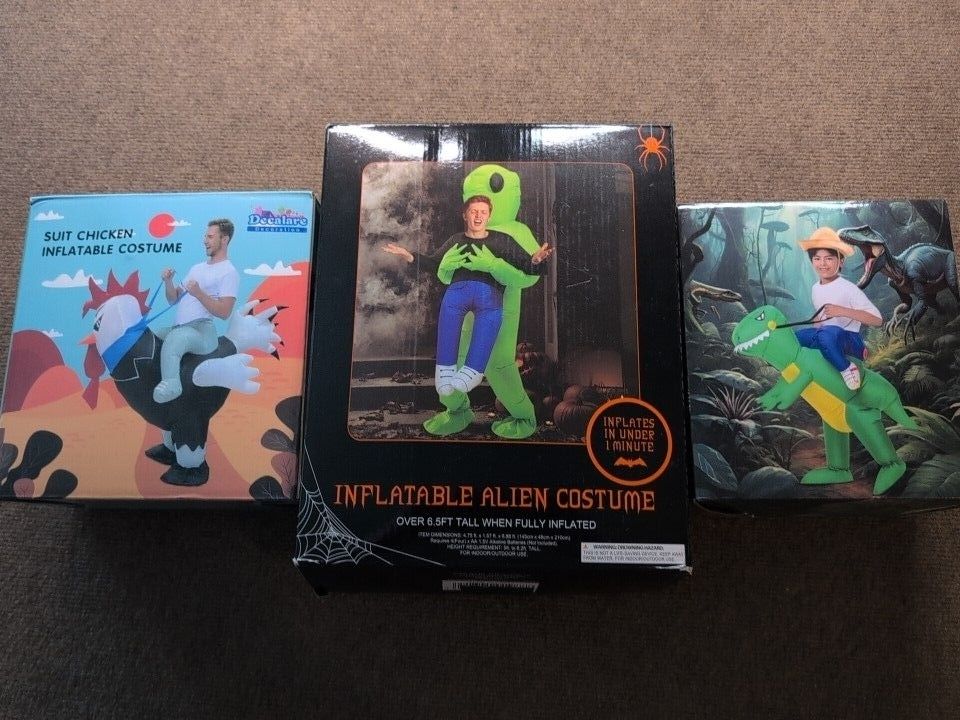 Inflatable Pick Me Ups Halloween Costumes Dinosaur Chicken Alien Lot Of 3 