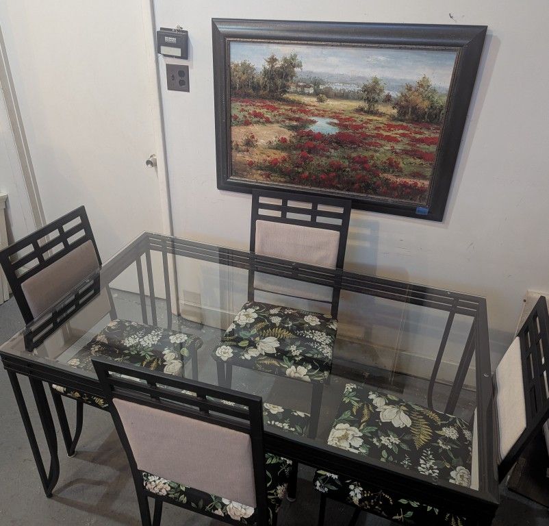 Metal and Glass Kitchen Table With 4 Chairs