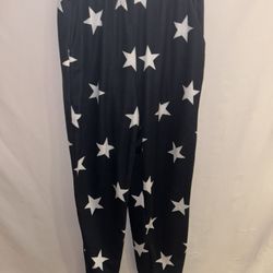 Ladies Womens Small Cute black w white stars joggers casual sweatpants