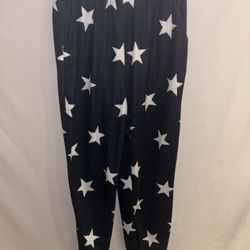 Ladies Womens Small Cute black w white stars joggers casual sweatpants