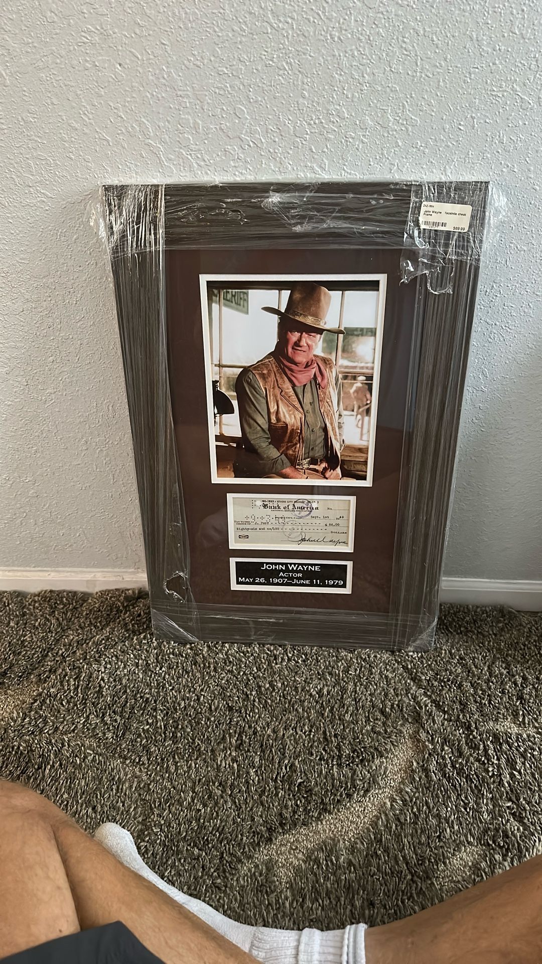 12 X 20 John Wayne Actor Canceled Check Replica Double Matted Frame $ 35.00