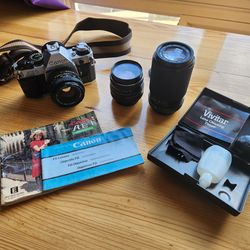 Vintage Canon AE-1 Program,  3 lenses, manuals