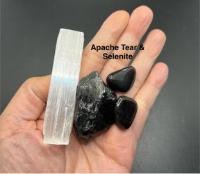 Apache Tear Genuine Obsidian Rough & Polished Stones 4pcs 75g Total