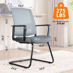 🥨2Pcs CLATINA Office Guest Chair with Lumbar Support and Mid Back Mesh Space Air Grid Series for Reception Conference Room, Gray