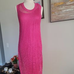 NWT Women's Openwork Midi Tank Dress - A New Day Pink Size L.