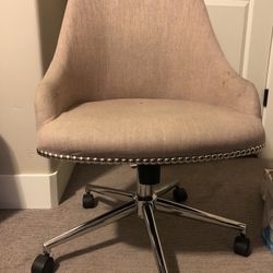 Tan / Beige Fabric w/ Nail Heads Swivel Hight Adjustable Office Chairs (2 Available )