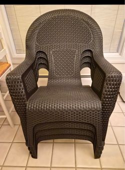 Dark Brown Resin Wicker Stacking Patio Chairs