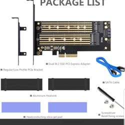 Dual M.2 PCIE Adapter for SATA or PCIE NVMe SSD with Advanced Heat Sink