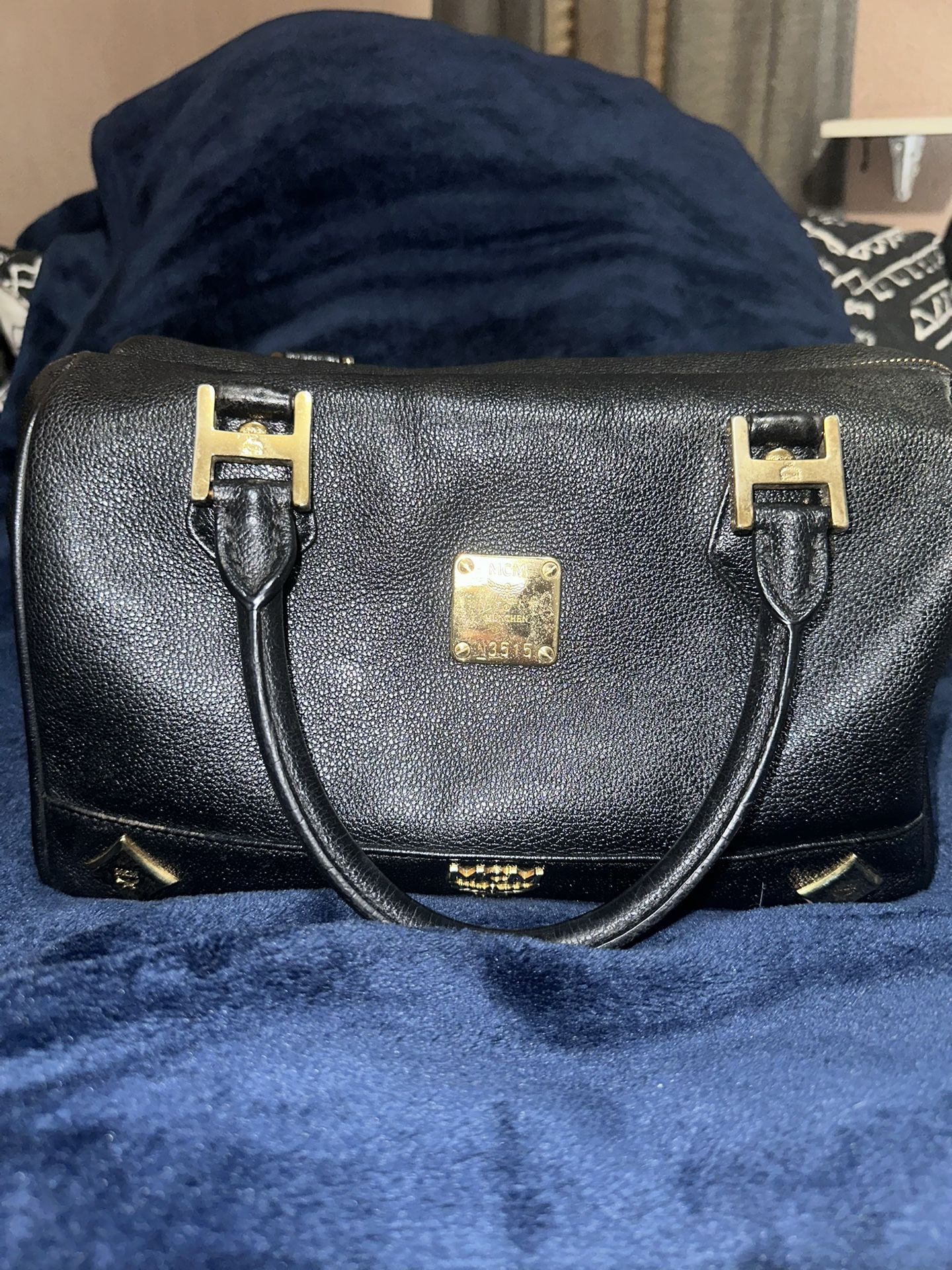 MCM Black Leather Boston Bag