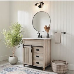 Style Selections Morriston 30-in Light Natural Oak Undermount Single Sink Bathroom Vanity with White Engineered Stone Top