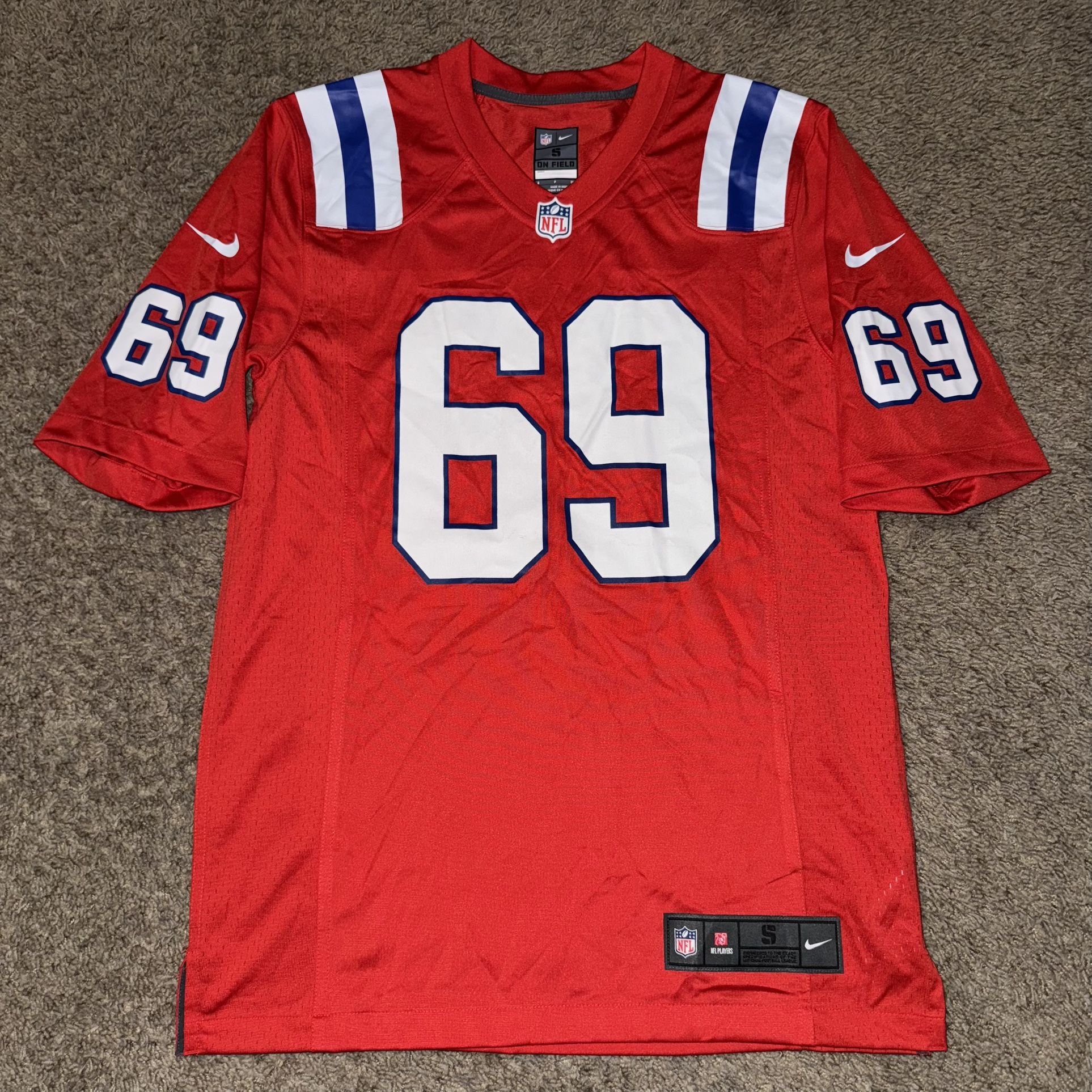 Cole Strange #69 New England Patriots NFL Nike Red Retro Jersey Men’s S