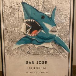 ORIGINAL San Jose Sharks Art on Vintage Map - Hand Painted & Framed