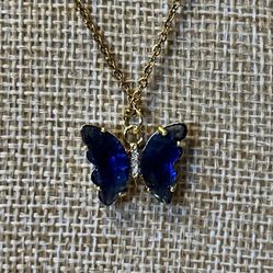 Blue Butterfly Chain Necklace 