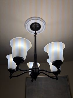 5-Light Bronze Chandelier with Frosted Glass Shades